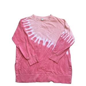 Old Navy Tie Dye Tunic Sweatshirt Sz L Sugar Coral Long Sleeve Side Vent Granola